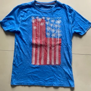Tommy Hilfiger - Hej! Säljer denna blåa Tommy Hilfiger t-shirten. Är knappt använd. Storlek S. Inköpt i USA. Nypris: 500kr, Mitt pris: 200kr. Köparen står för frakt/kan även mötas upp för att lämna över plagget👍