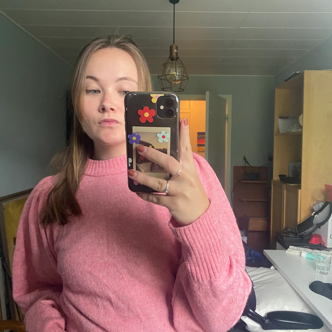 Rosa stickad tröja  - 90