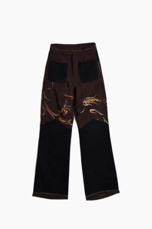 Embroidered Curtain high waist bootcut pants. Embroidered all over High waist. Inspired by 70s pants Tight fit at the top, 29 waist, 32 length