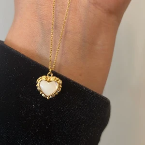 Silver pearl necklace  - Heart necklace use both sides 