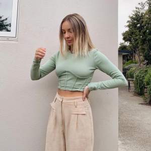 PLT sage green crepe structured underbust crop top 