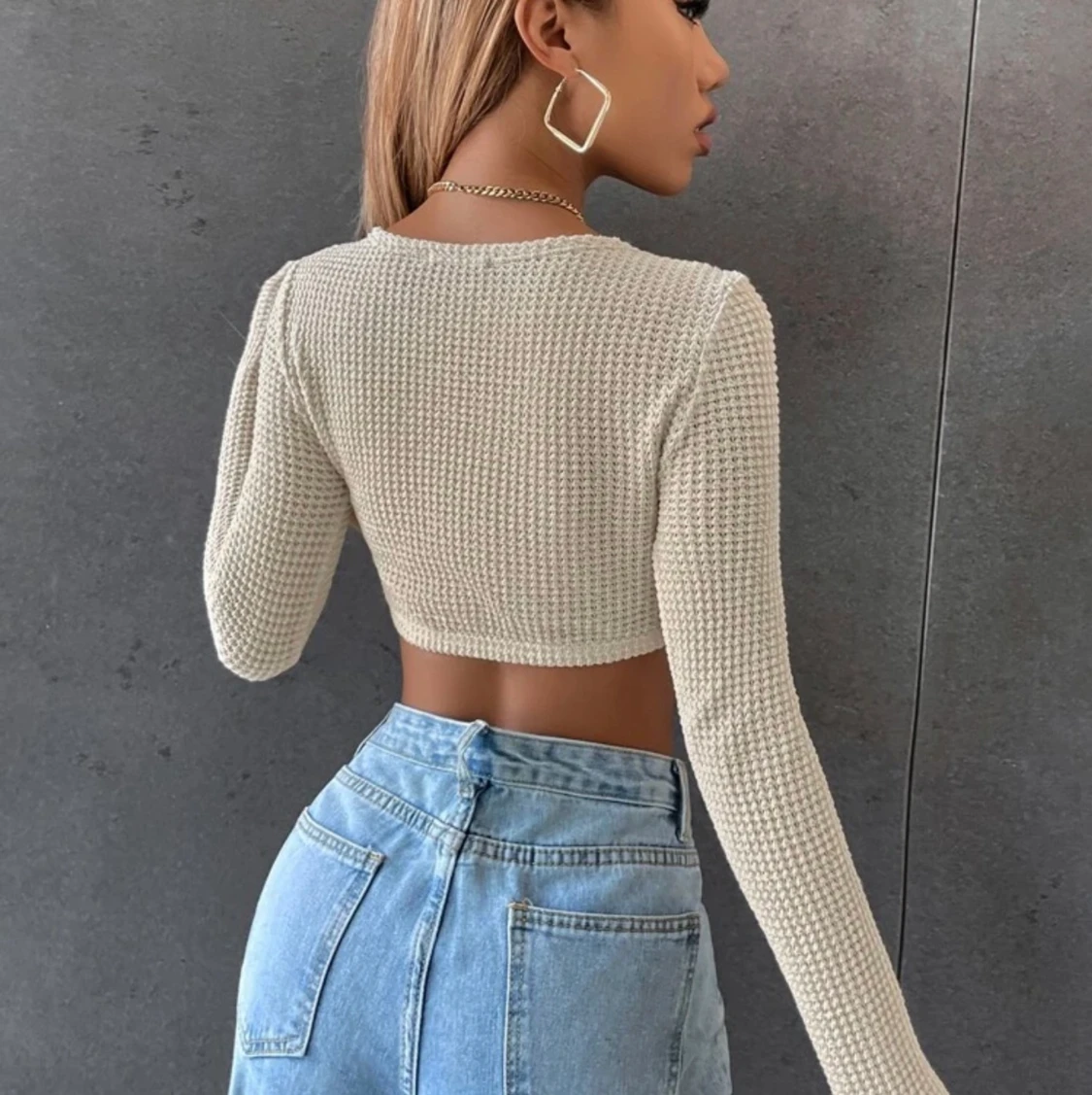 stickad croppad tröja  - 90