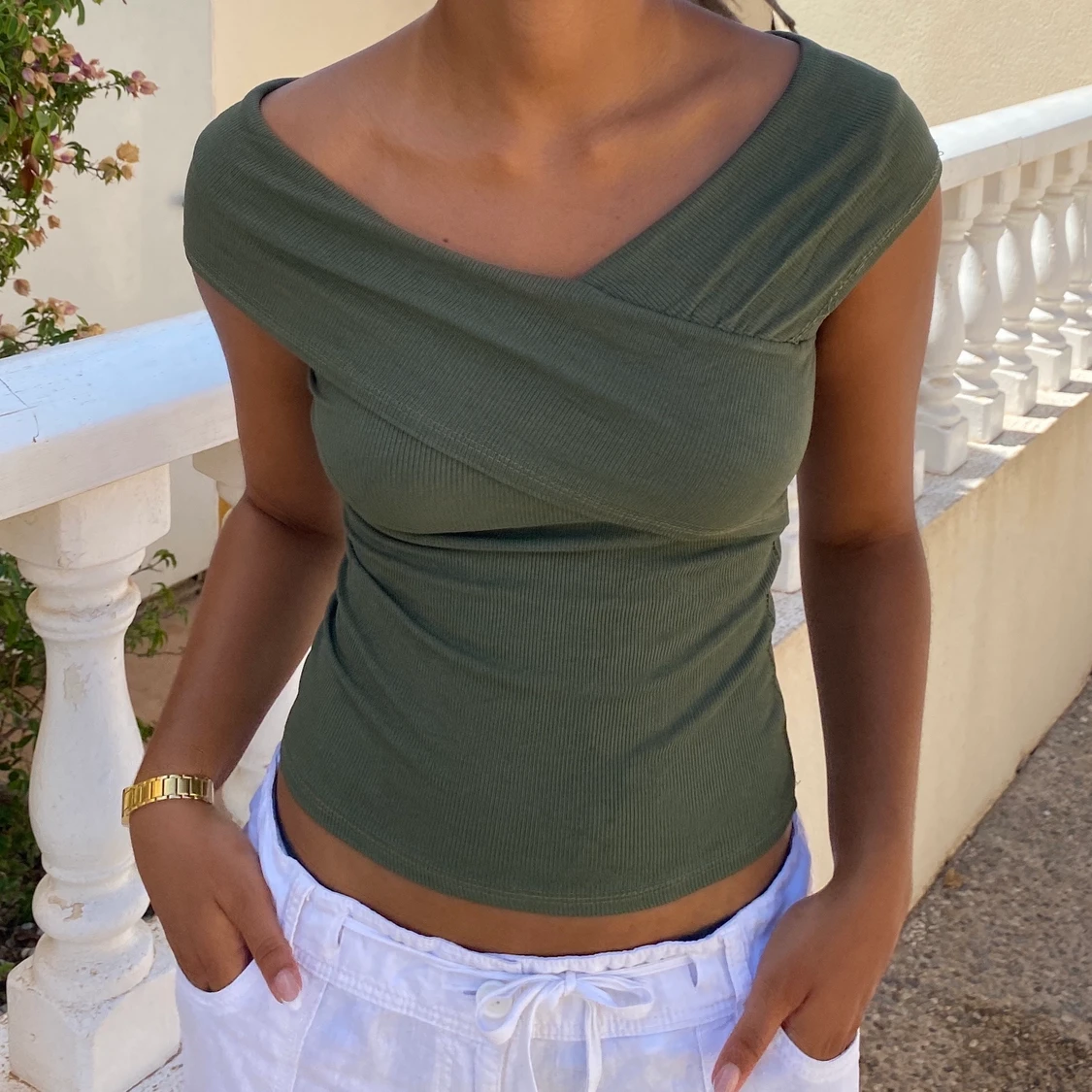 grön ribbad topp