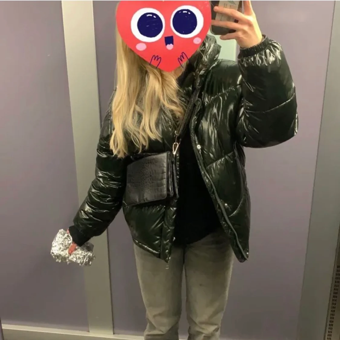 Glansig grön dunjacka - 90