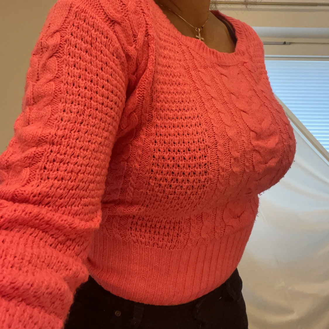 Stickad rosa tröja  - 90