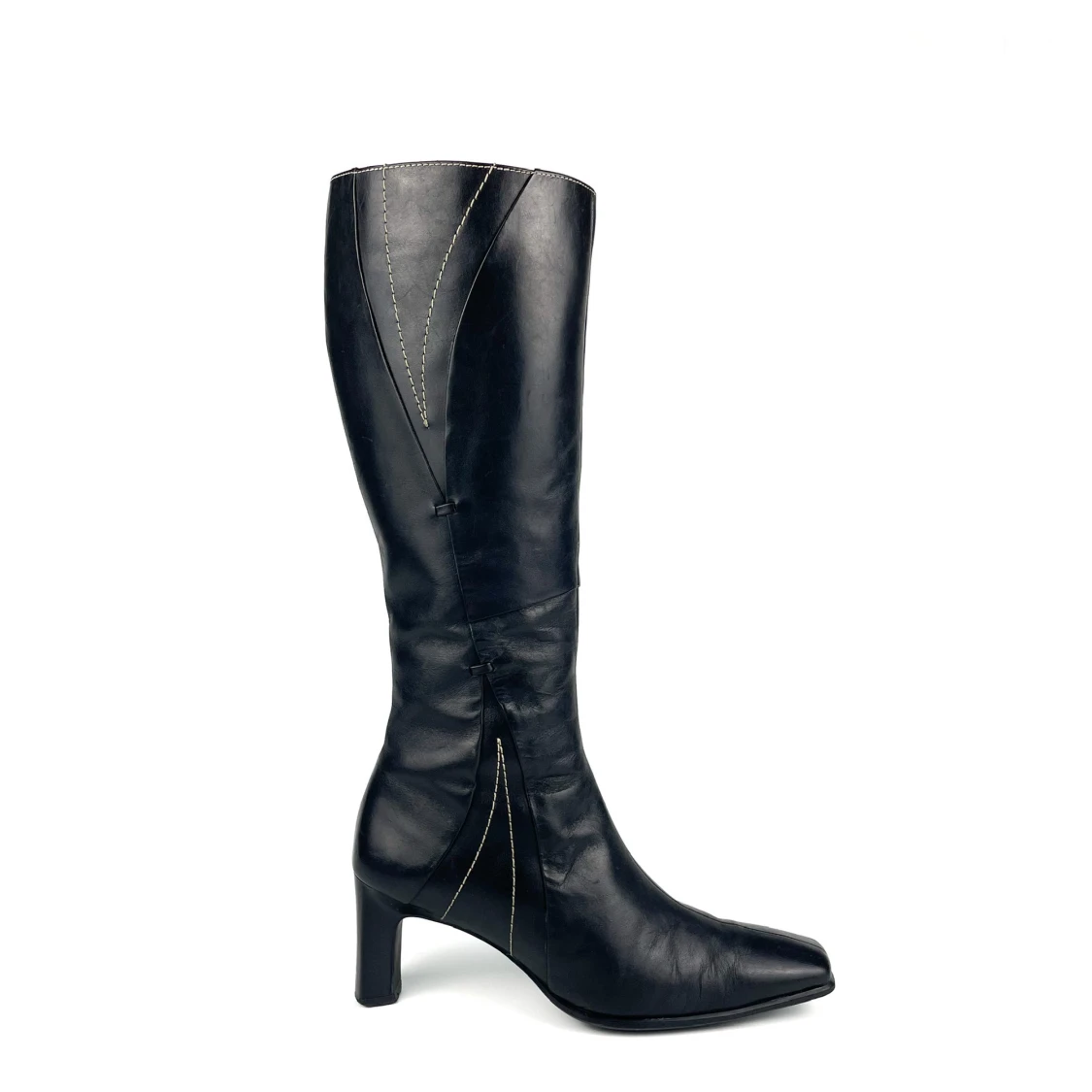 Vintage Y2K 90s 00s OSCANIA real leather square toe block heel knee high boots in black size 37 - 37,5 EU - 90