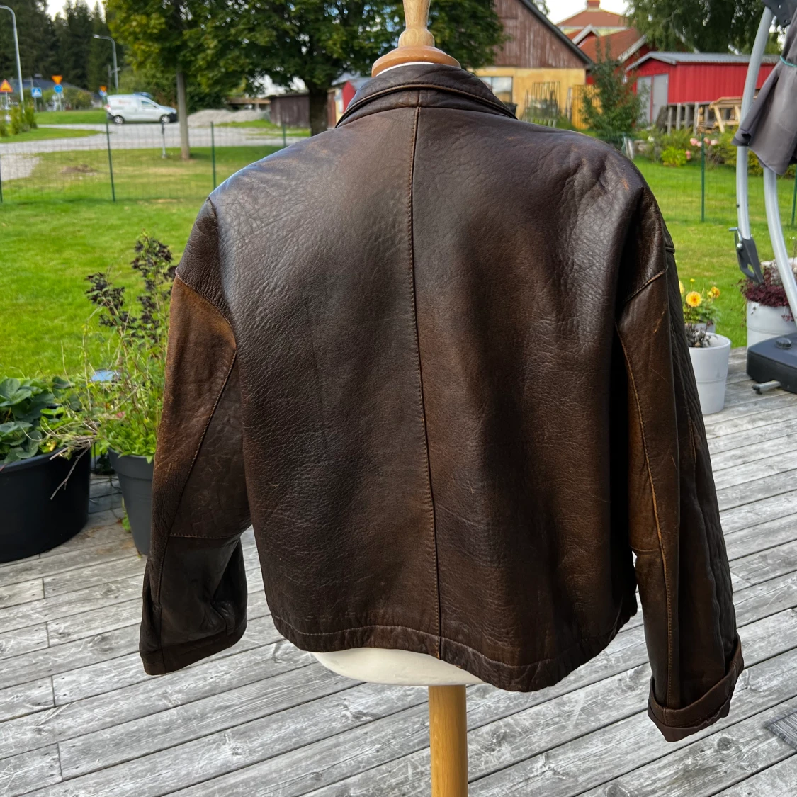 vintage brun äkta skinnjacka  - 90
