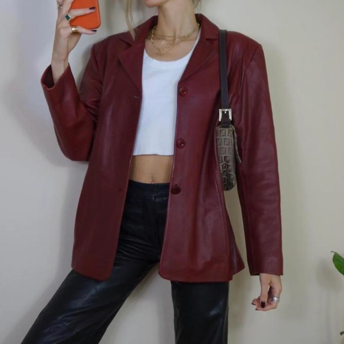 Burgundy/Mörk Röd 100% läder blazor - 90