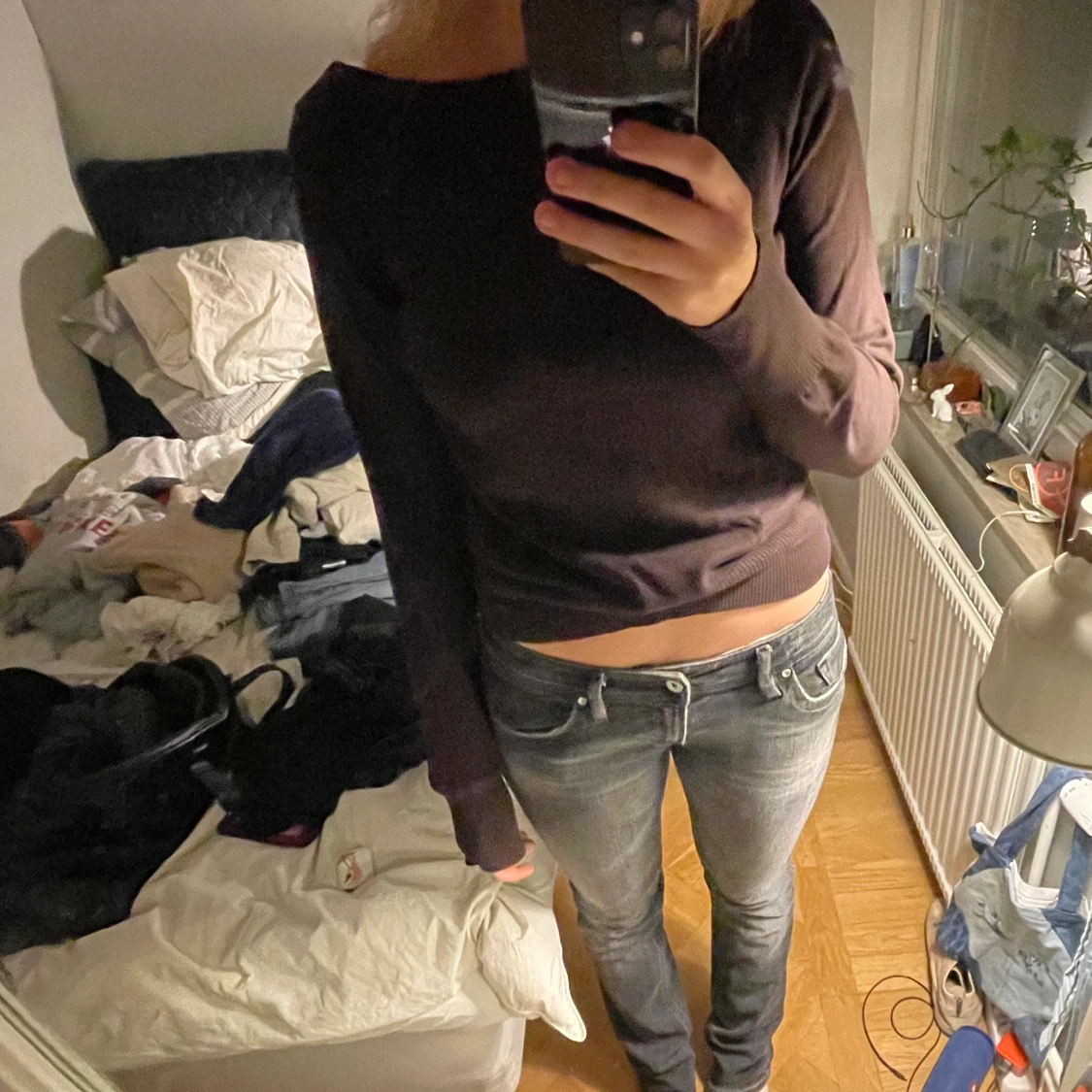 Brun stickad tröja  - 91