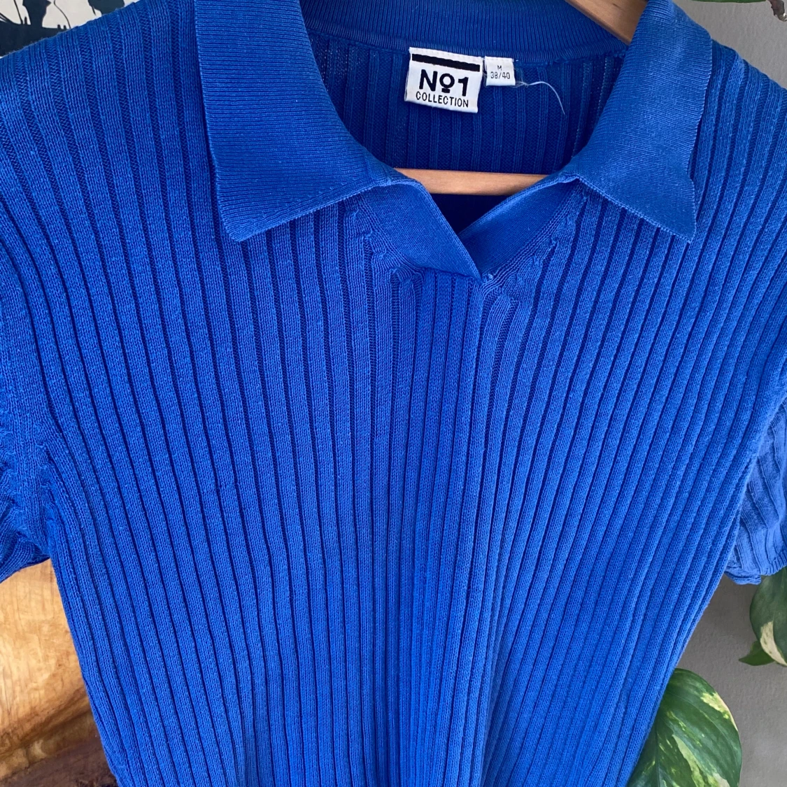 Blå ribbad topp - 90