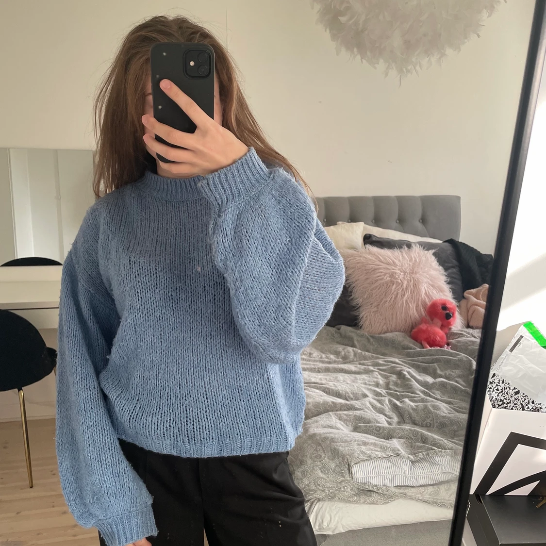 Blå stickad tröja  - 90