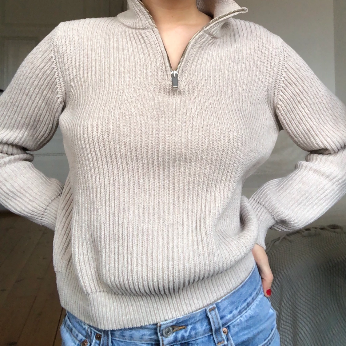 Stickad tröja med dragkedja - 90