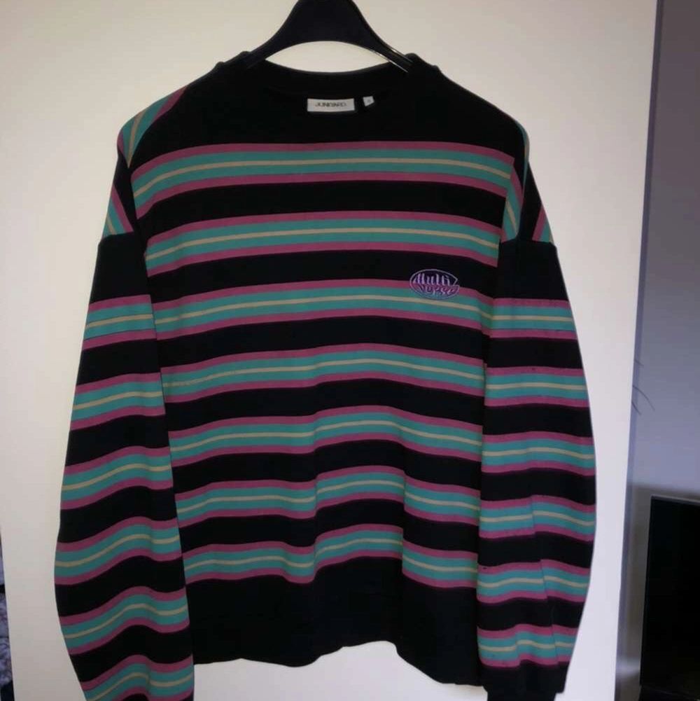 En snygg sweater från Junkyard. Använd cirka 5 gånger. Så i fint skick! Materialet är 100% bomull. Längd är 70 cm och bröstvidd 110 cm. Original pris 399 kr.  Köp nu!!! ✨✨✨✨. Huvtröjor & Träningströjor.