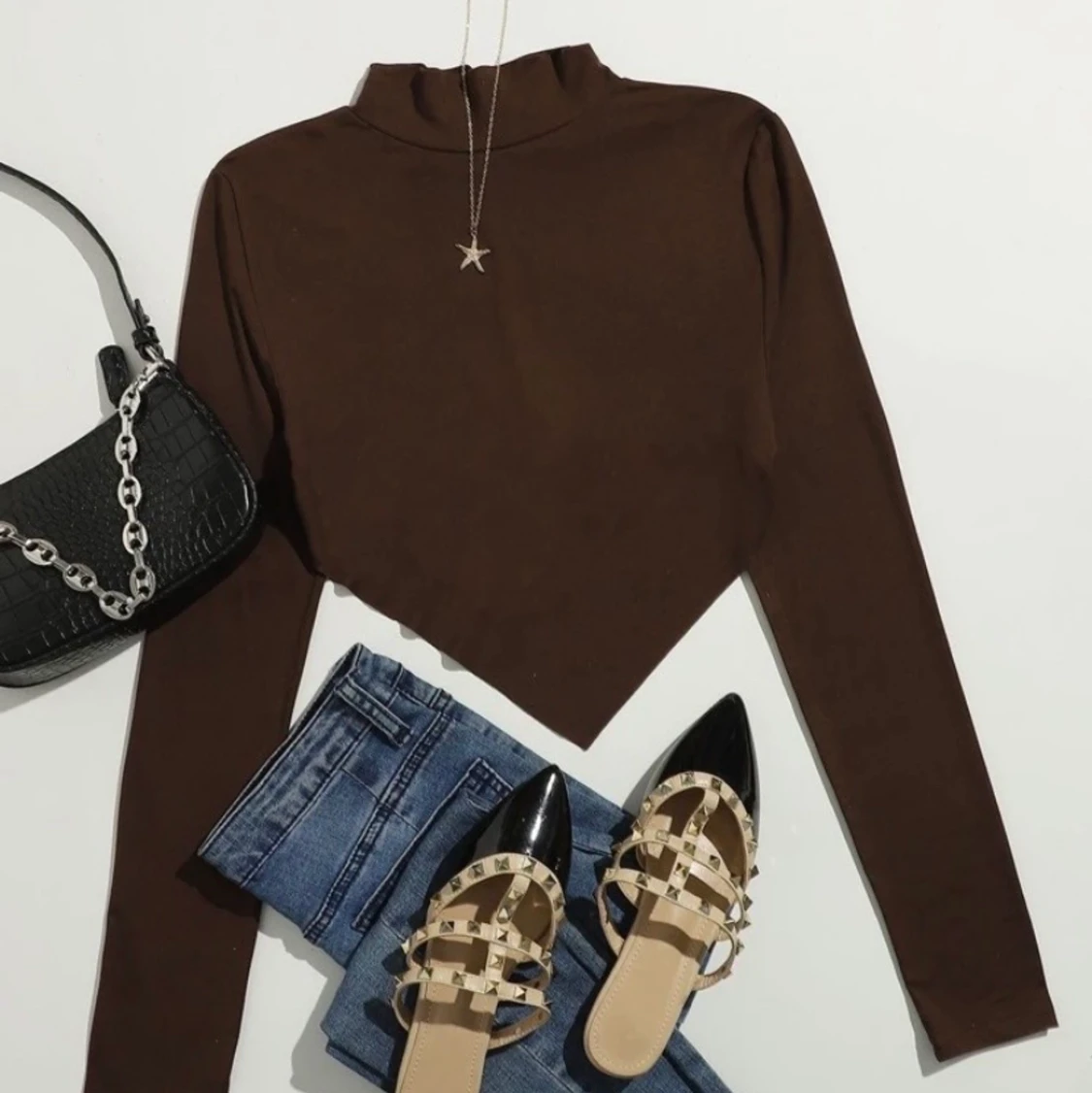 Brun långarmad tröja  - 90