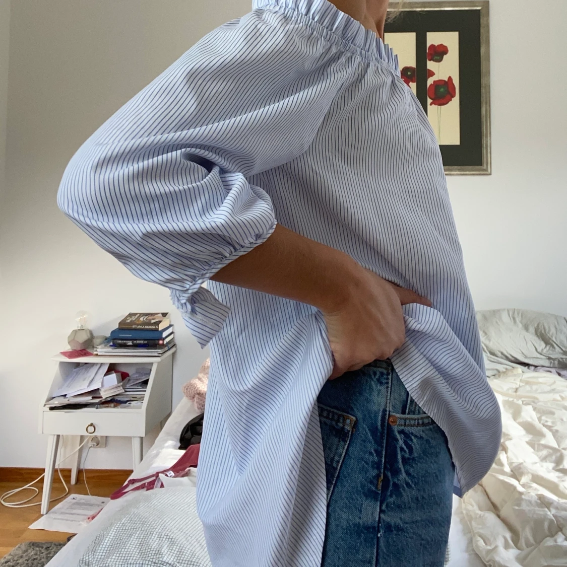 Blå-och vitrandig blus - 91