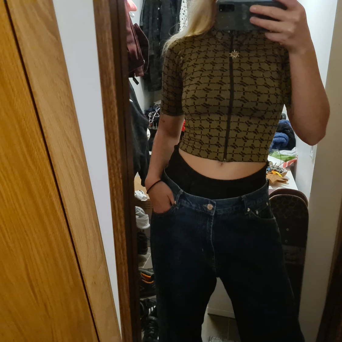 Brun/svart rutig topp