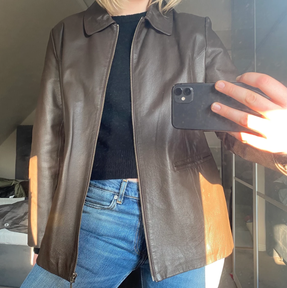 Brun äkta läderjacka  - 90