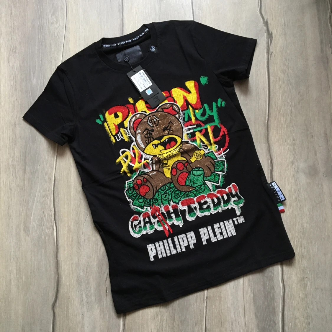 Philipp Plein Cash Teddy Crystals Black Tshirt XXL