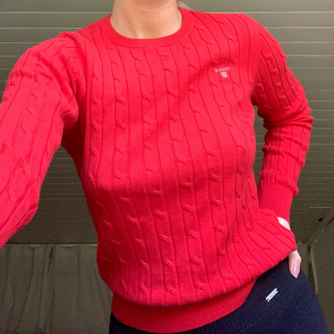 Röd stickad gant tröja - 90