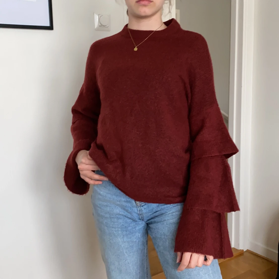 Only röd stickadtröja i XS