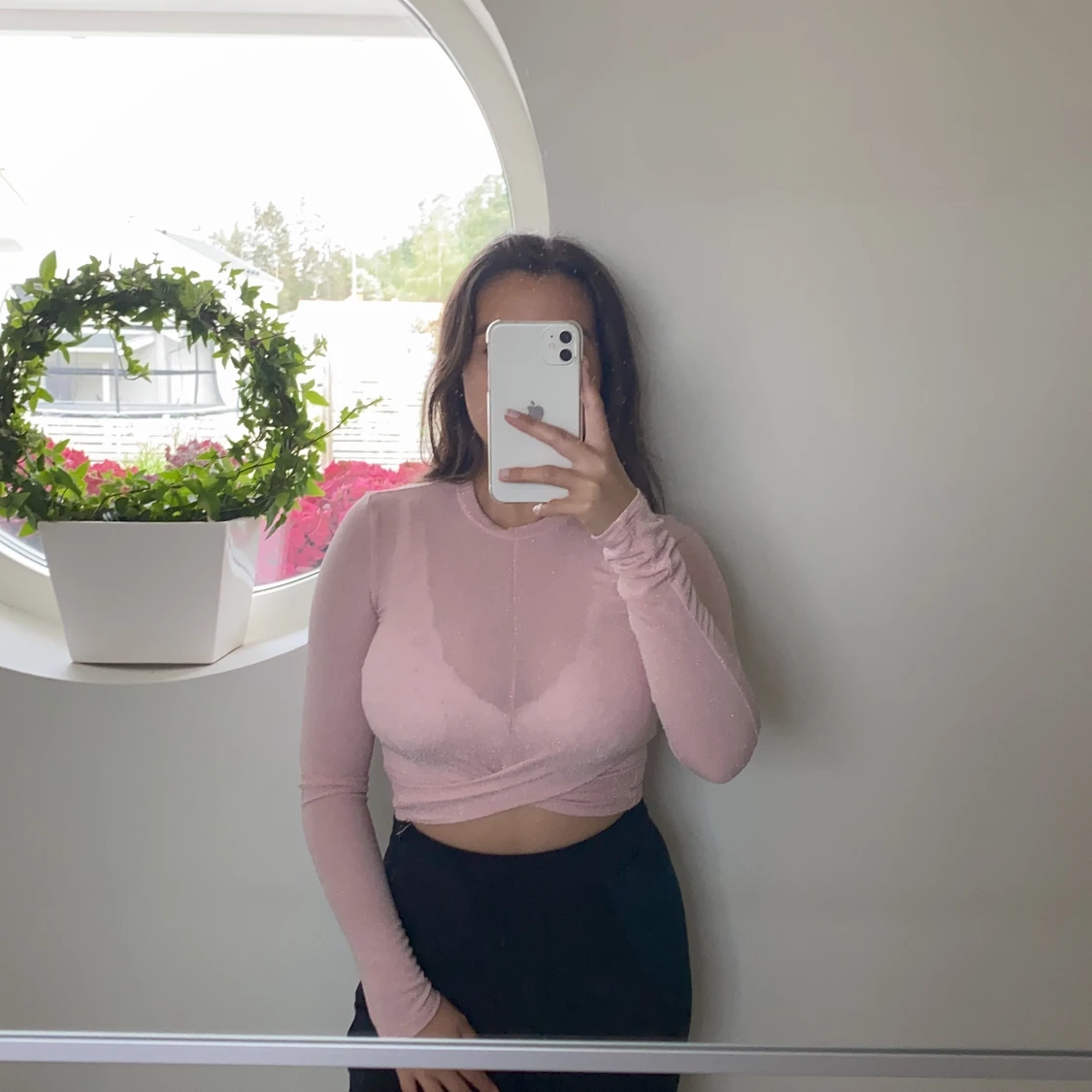 Ljusrosa glitter croptop 