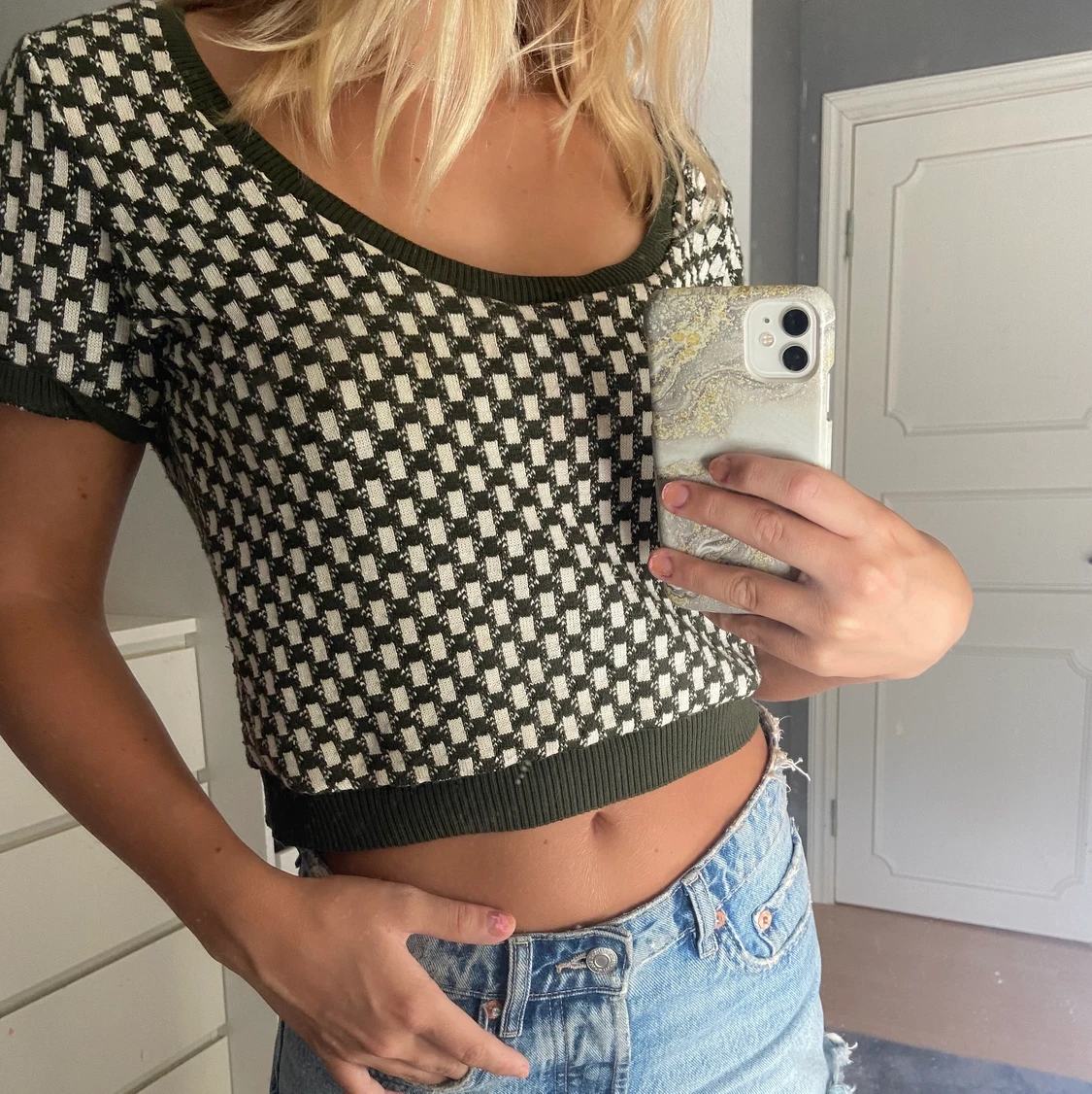 grön/vit topp från zara