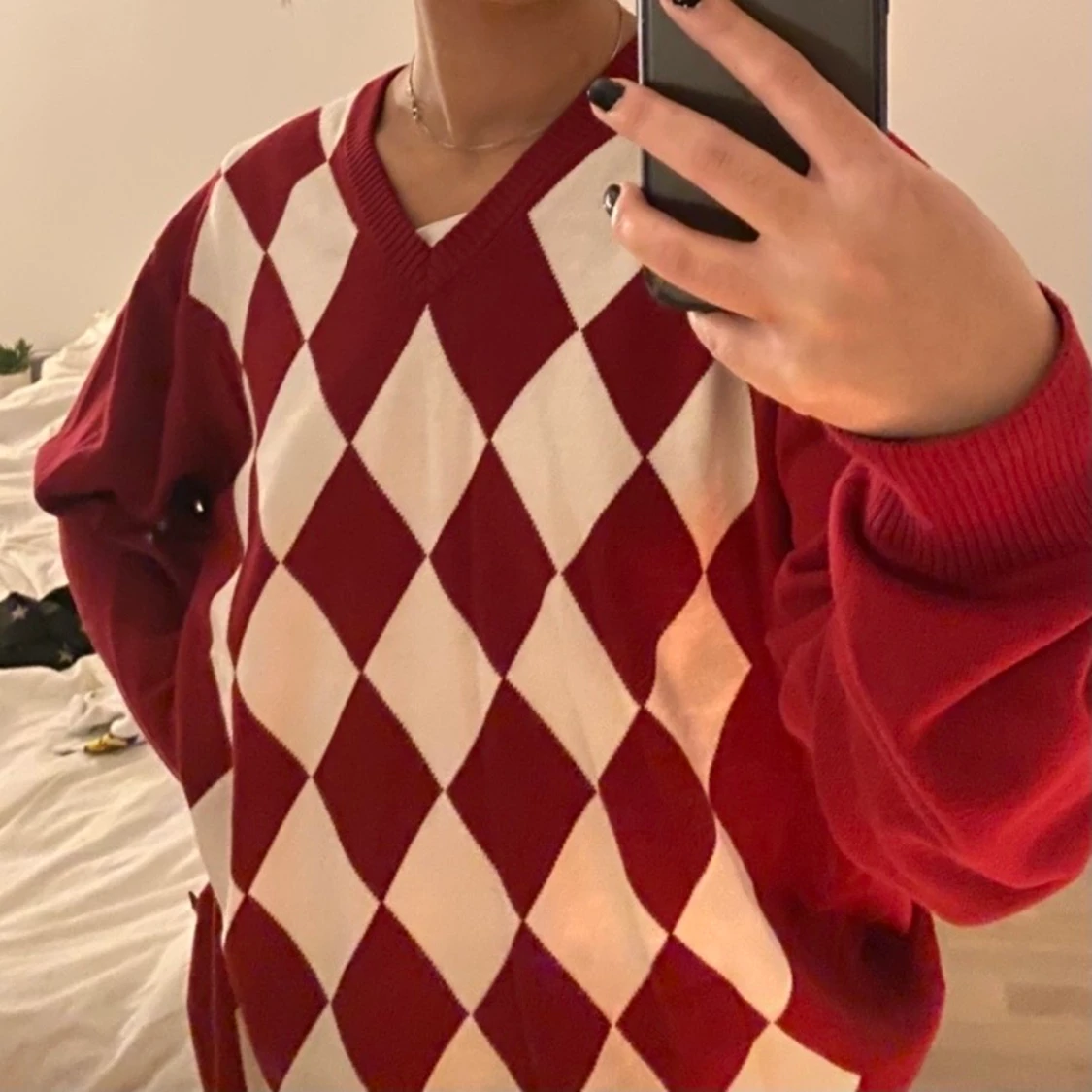 Röd argyle tröja - 90