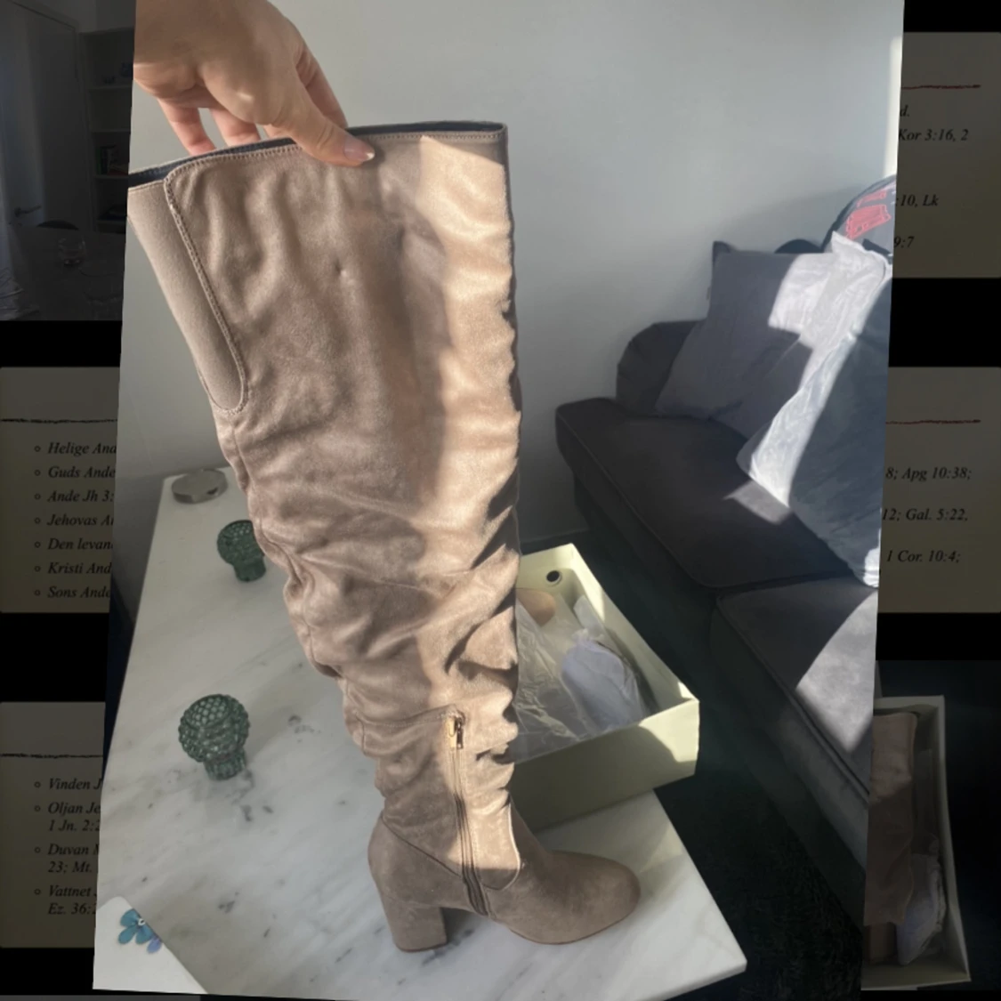 Over knee mocka stövlar beige oanvända - 90