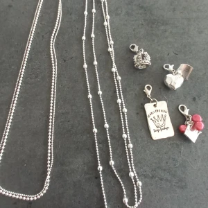 Pearls of girls halsband  - 2 kedjor. En kort och en lång. Silverfärgat med olika utbytbara hängen Nickeltestade  Som nytt