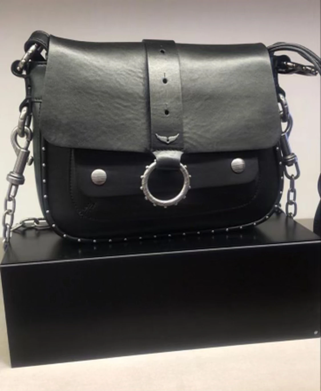 Zadig Voltaire X Kate Moss väska svart läder med kedja - 90