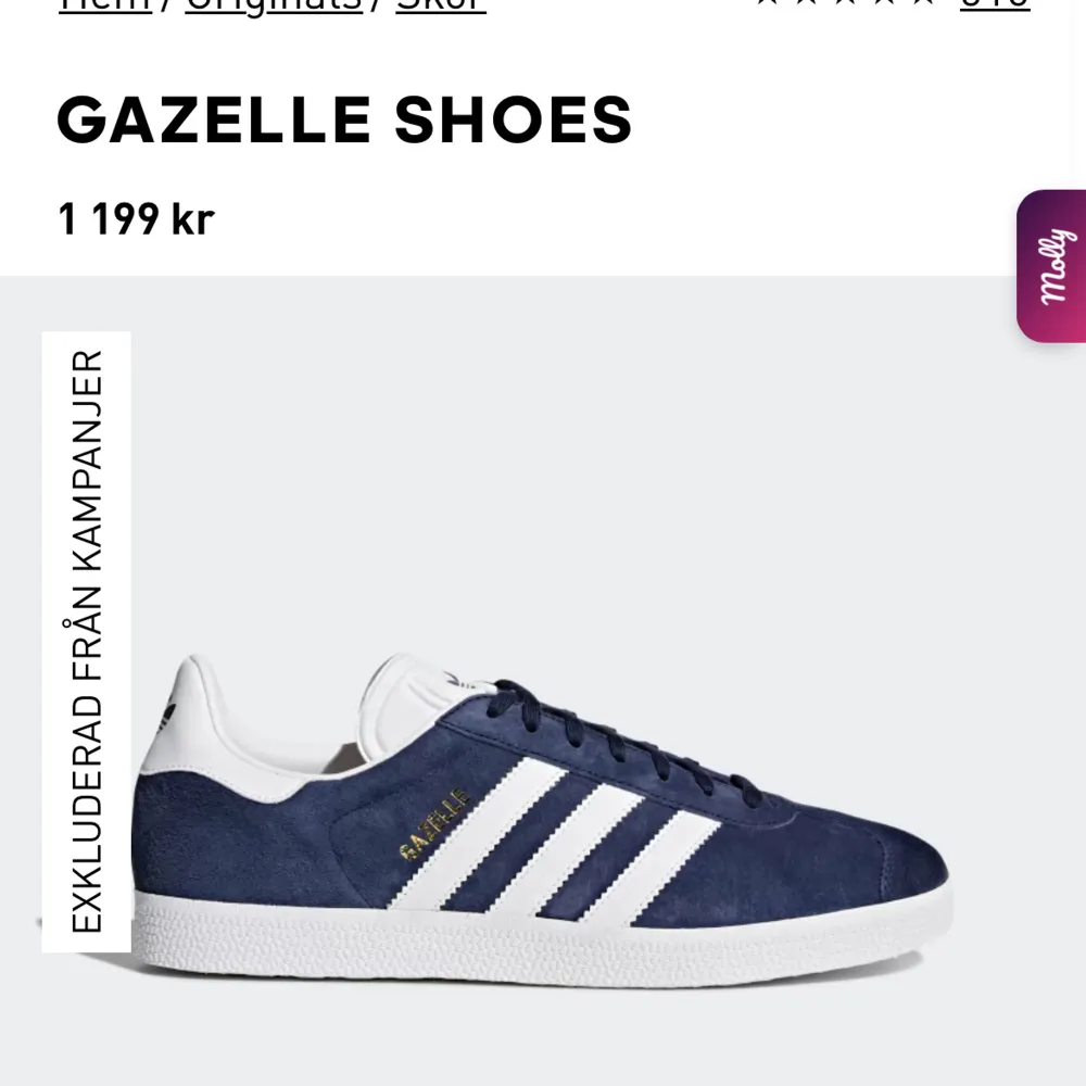 Adidas Gazelle skor i storlek 36 2/3 men passar perfekt på mig som vanligtvis har storlek 38. Kan tänkas gå ner i pris lite vid snabb affär! Köparen står för frakten. Skor.