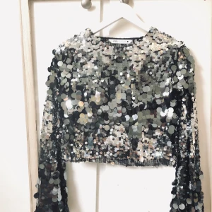 Paljett topp i fint skick  - Croppad modell med utsvängda armar. Använd ett fåtal gånger. 