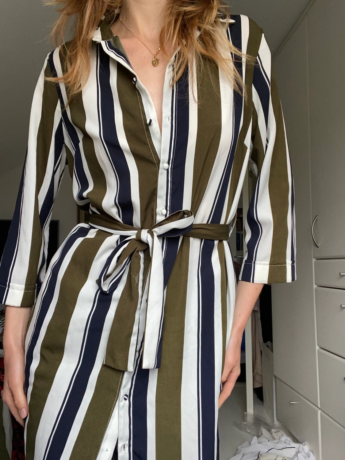 GREEN MIDI SHIRT DRESS