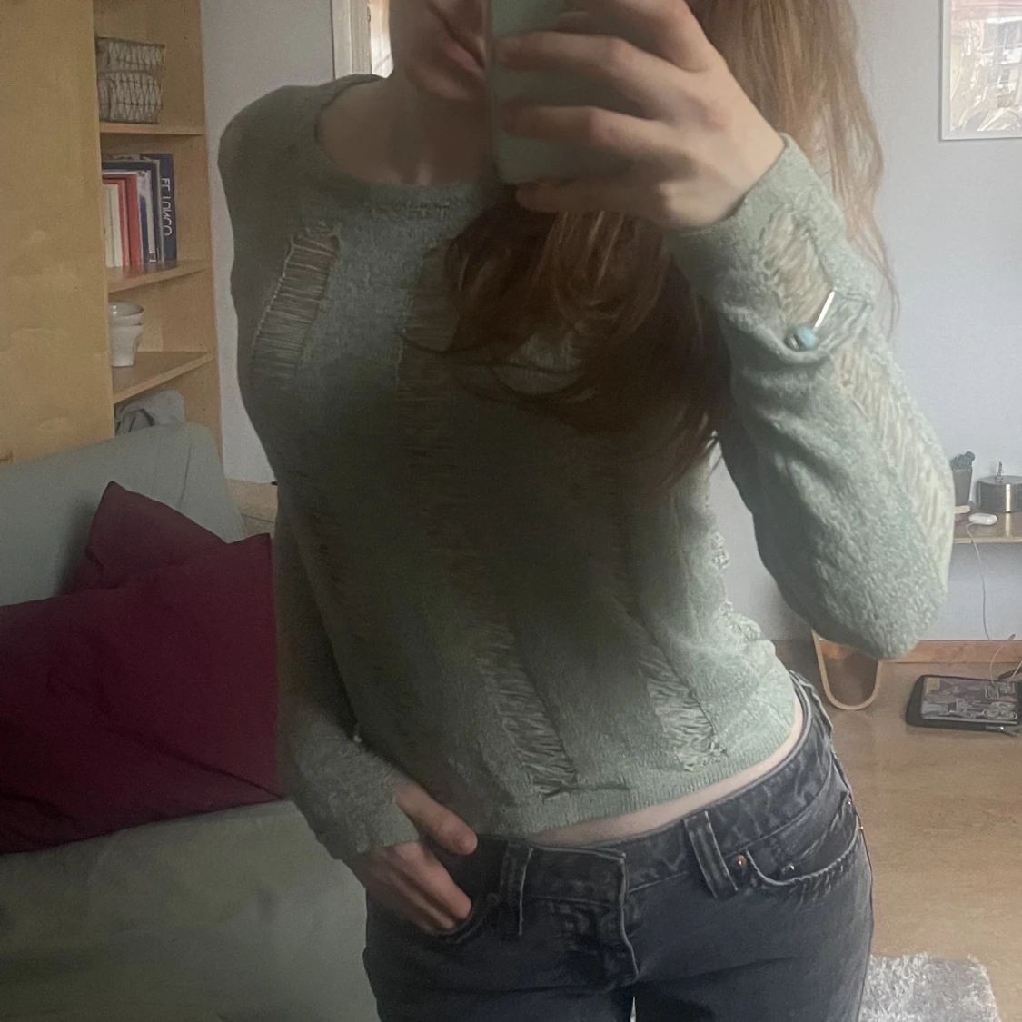 Långärmad ljusgrön tröja - 90