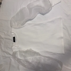 Vit topp, mesh armar  - Säljer en vit långärmad topp med mesh tyg på armarna, tröjan är ribbad. Säljer den då den aldrig använts. Är från SisterS och är i storlek S. OBS: köparen står för frakten. (Annonsen finns ute på fler sidor.)