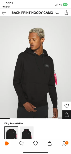 Alpha industries hoodie - Hoodie med back print från Alpha industries. Den röda taggen är borta annars nyskick. Storlek M. Kan fixa egna bilder i helgen vid intresse. 
