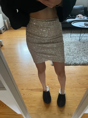 Glittrig kjol - Glittrig kjol i en typ beige guldig färg, aldrig använd, från Bubbelroom i XS