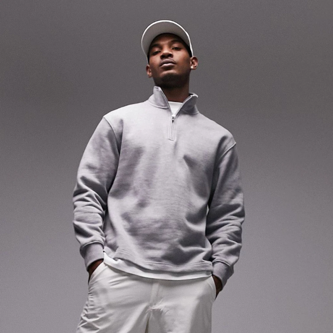 Grå halv-zip hoodie/tröja - 90