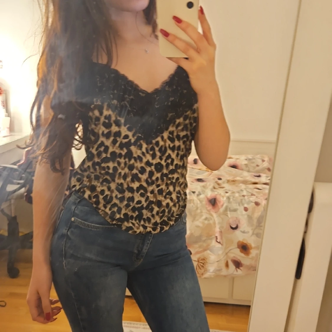 Leopard linne med spets - 90