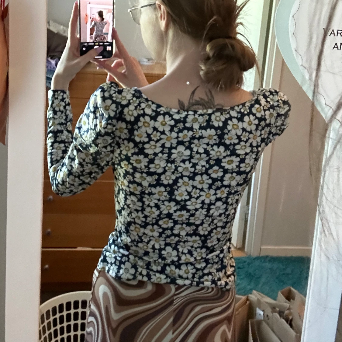 Blommig långärmad t-shirt - 90