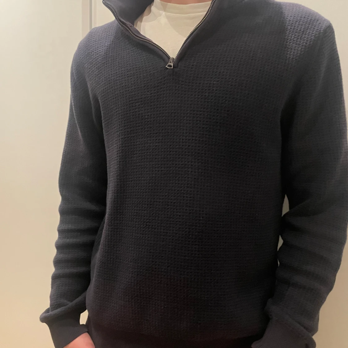 Blå half zip tröja  - 91