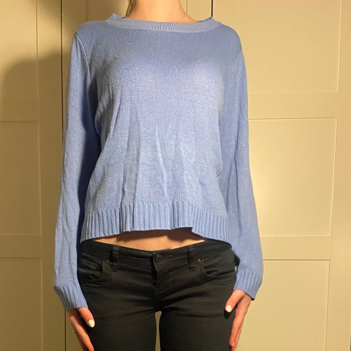 Blå stickad tröja - 90