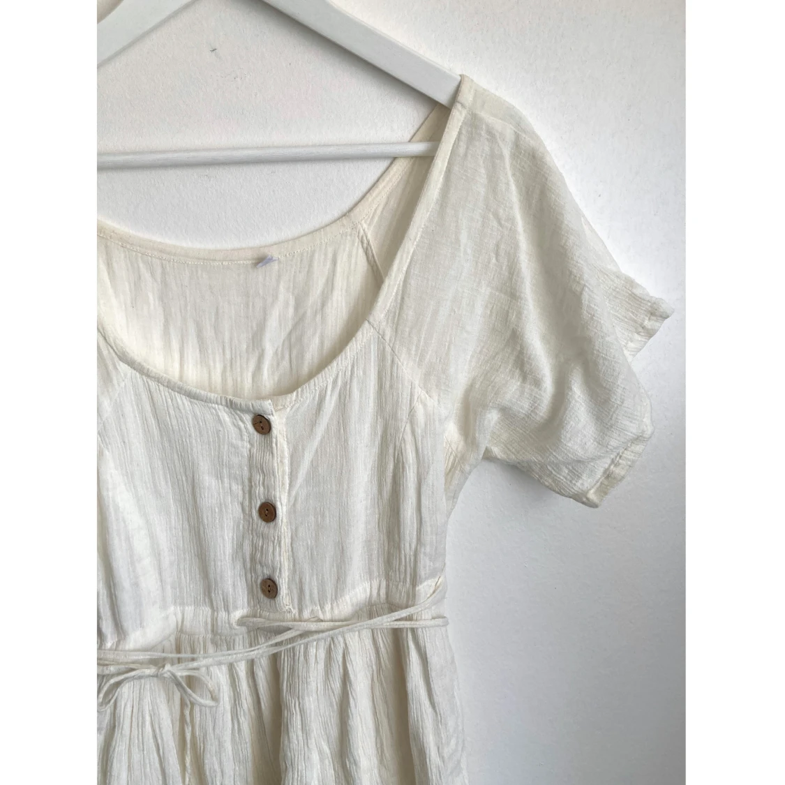 Vit kortärmad miniklänning, 34/36 XS/S, vintage, retro, bohemisk, boho, student - 92