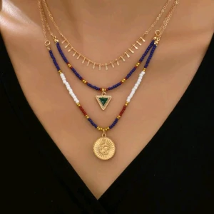 Bead Decor Triangel & Rund Charm Layered Halsband - Ny Okänd metall  Längden ca 58 cm 