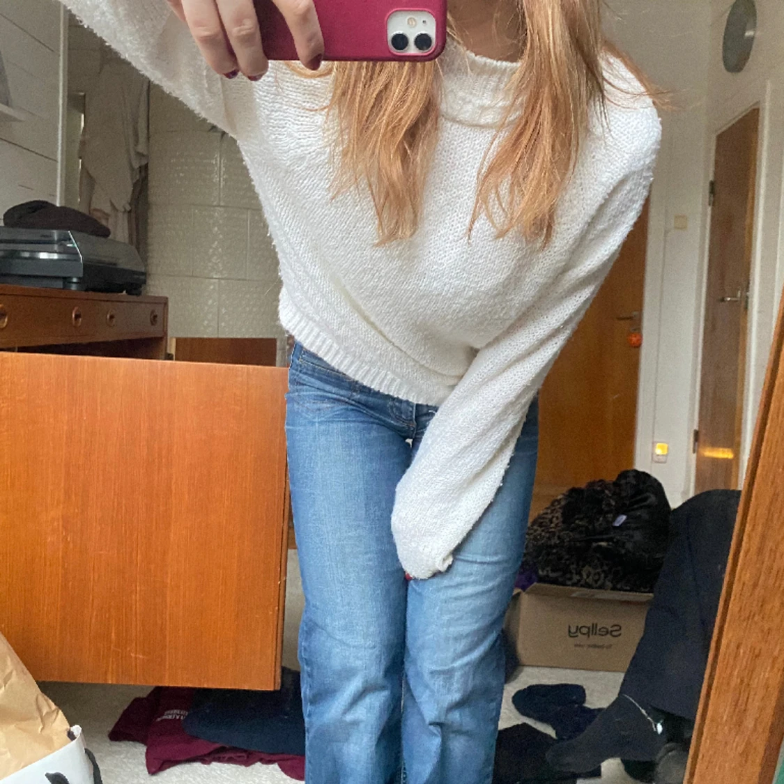 Vit stickad tröja  - 90