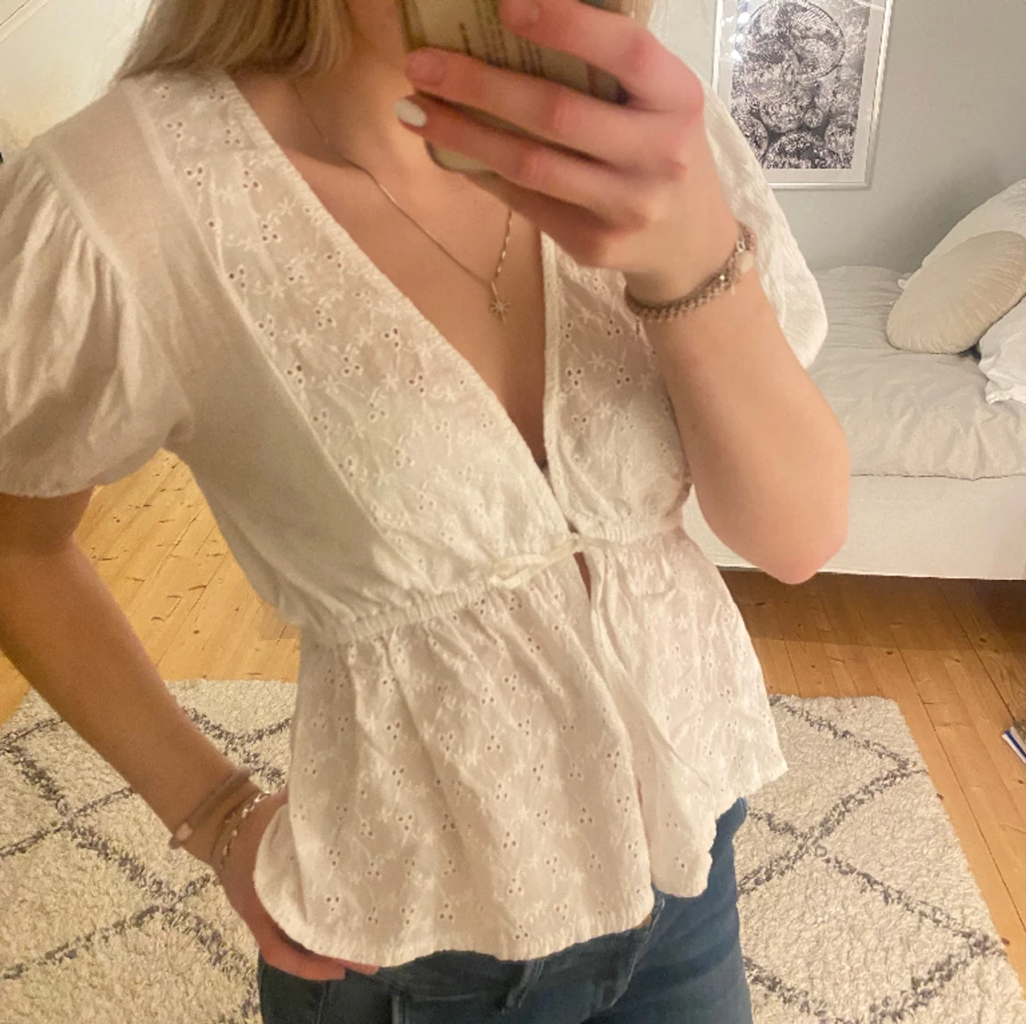 Vit spets blus topp - 90