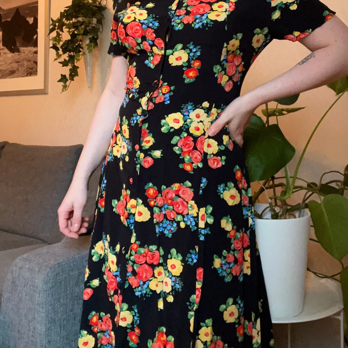 Vintage Blommig Klänning - 91