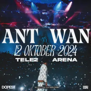 Säljer 2st bakre ståplats biljetter till Ant Wan konserten i Tele2 Arena den 12 oktober 2024. Ingång: Entré V. Säljer för 1000 kr styck eller båda för 2000 kr.