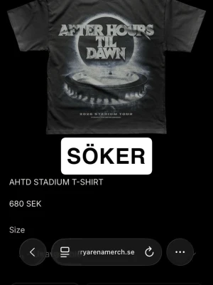 **SÖKER** The Weeknd After Hours Until Dawn AHTD tröja - Jag köpte samma tröja i storlek S, vill helst byta ut mot en i storlek M men kan också köpa från någon. köper inte för mer än originala värdet