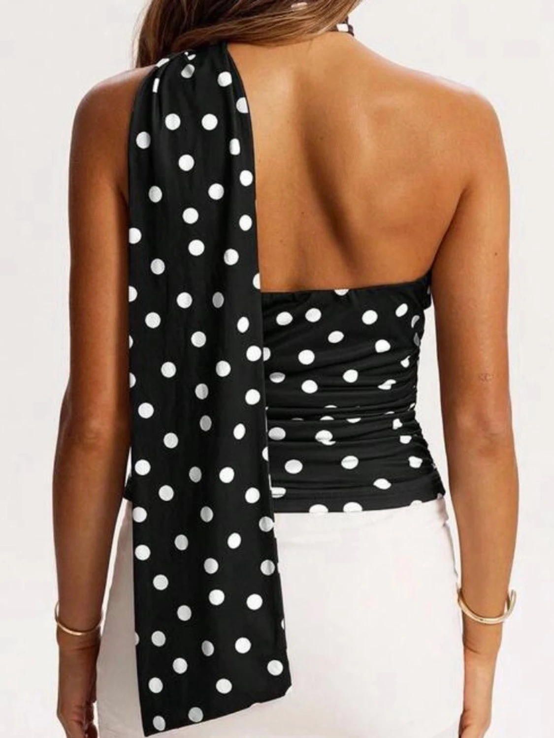 Svart prickig oneshoulder topp - 1